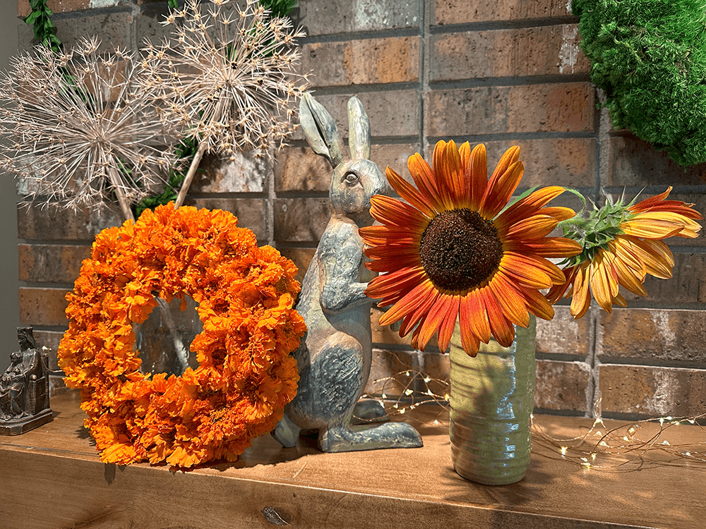Decorating with a dried marigold wreath